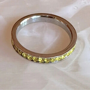 Yellow Citrine Colored CZ Stainless Steel Eternity Band Ring November Birthstone